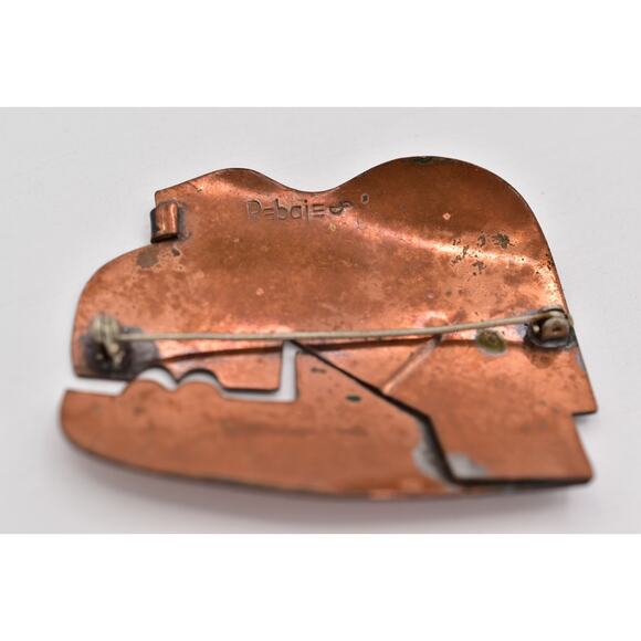Rebajes Vintage The Kiss Pin Brooch Modernist Copper Tone Signed 1940s BinAJ - Picture 11 of 12